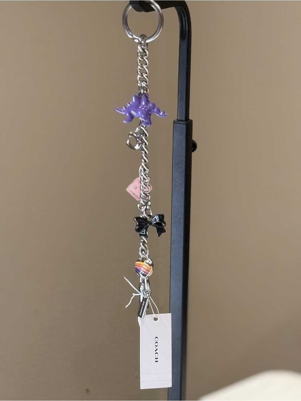 RARE Coach Tyrannosaurus Purple Star & Multicolor Heart Charm Keyring